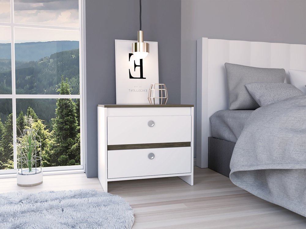 22" White Wood Two Drawer Nightstand