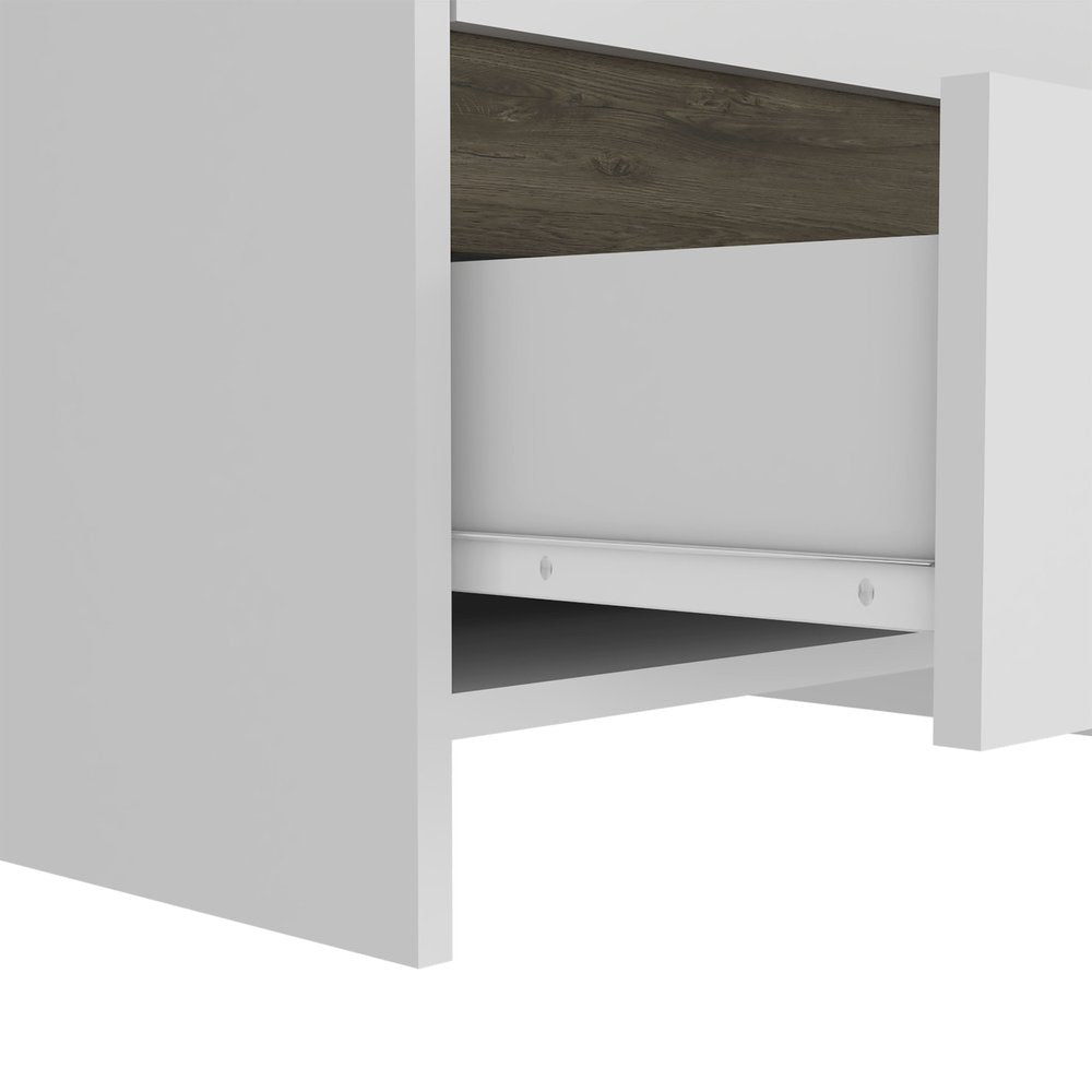 22" White Wood Two Drawer Nightstand