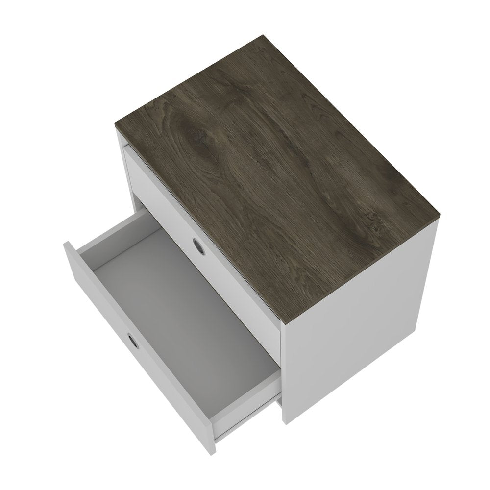 22" White Wood Two Drawer Nightstand