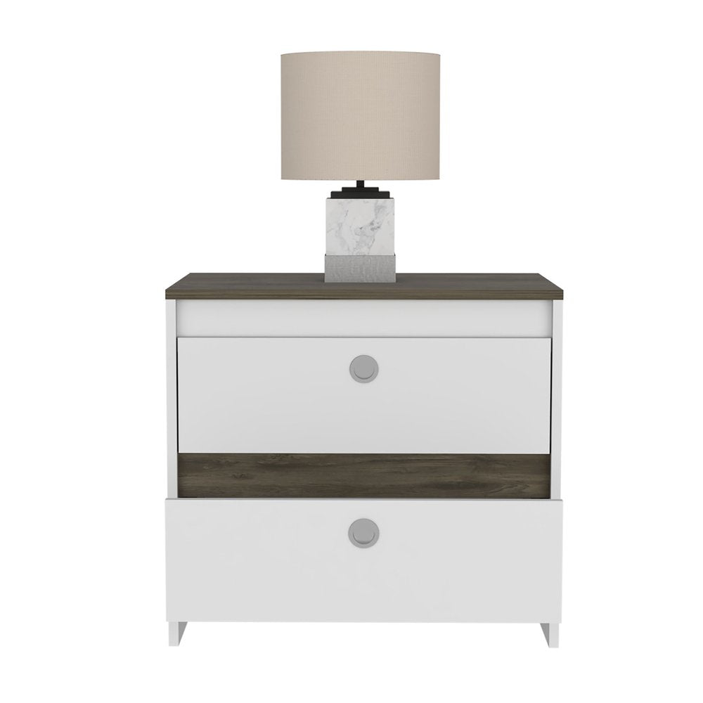 22" White Wood Two Drawer Nightstand