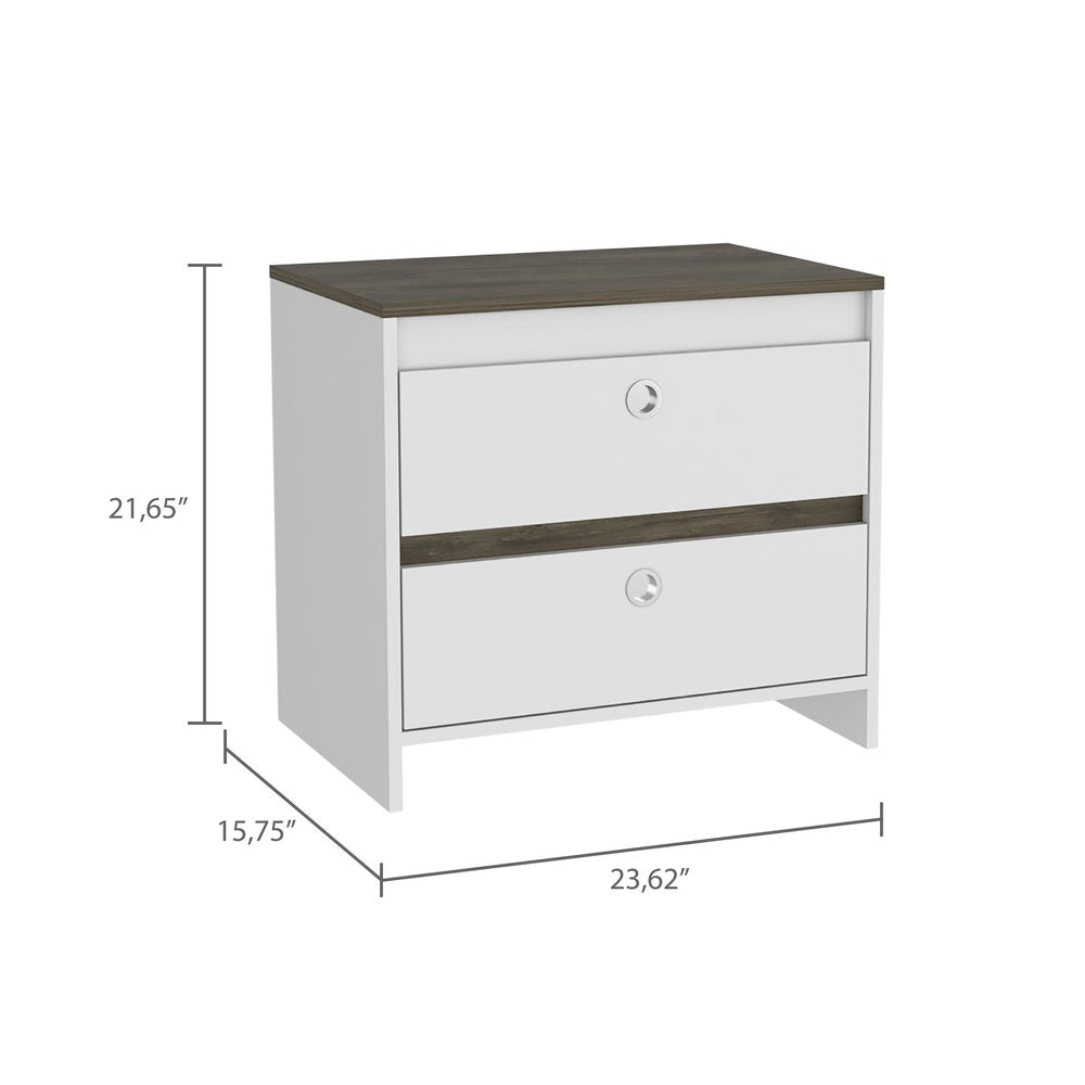22" White Wood Two Drawer Nightstand