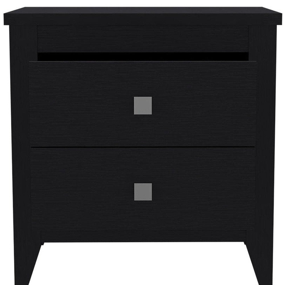 24" Black Wood Two Drawer Nightstand