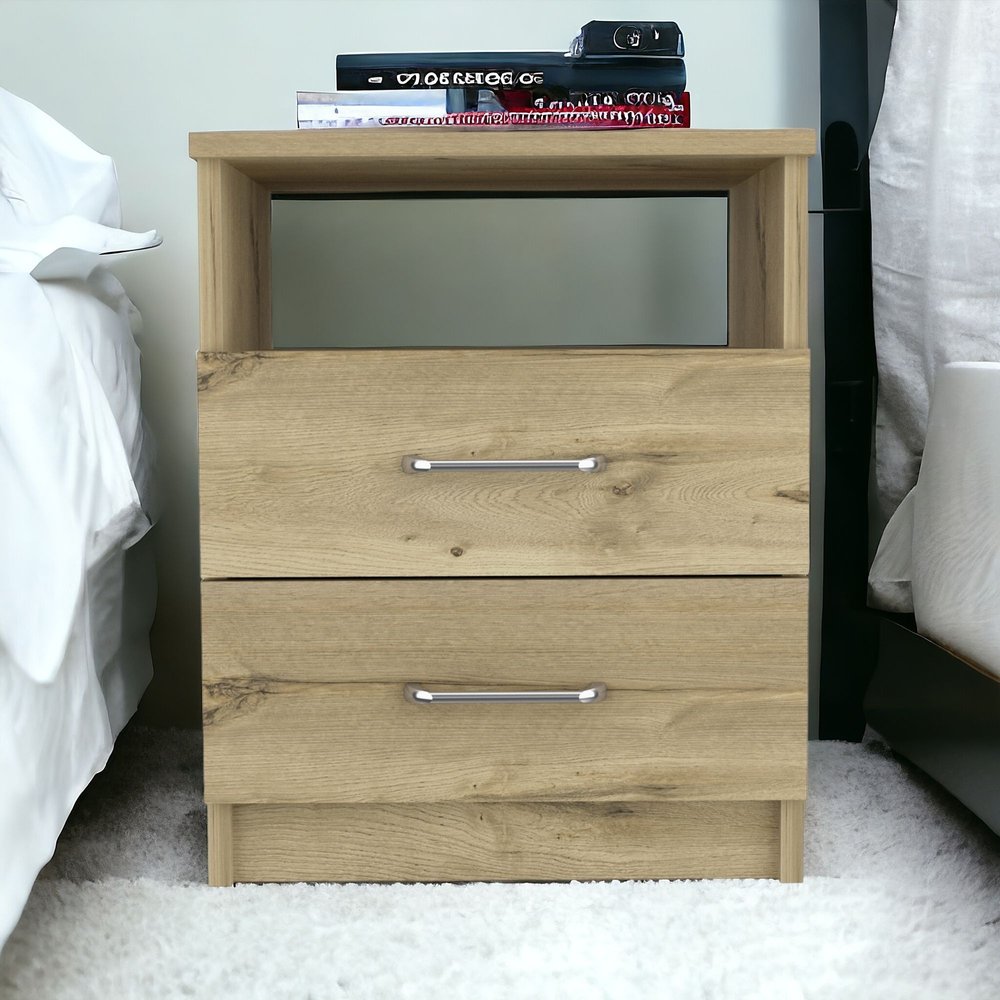 20" Oak Wood Two Drawer Nightstand
