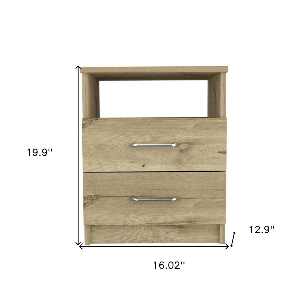 20" Oak Wood Two Drawer Nightstand