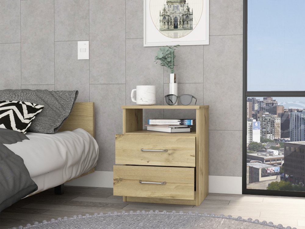 20" Oak Wood Two Drawer Nightstand