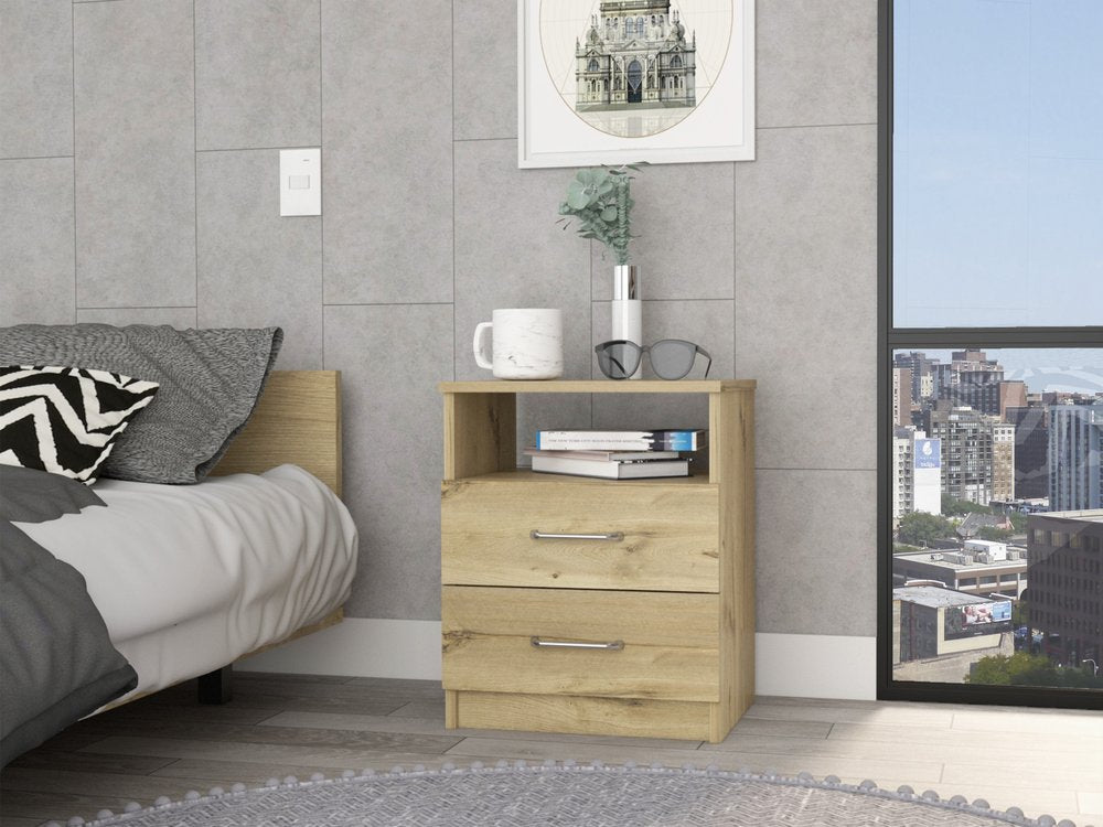 20" Oak Wood Two Drawer Nightstand