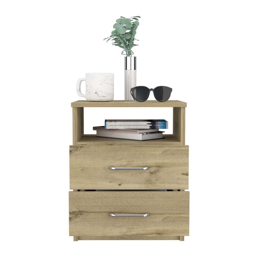 20" Oak Wood Two Drawer Nightstand