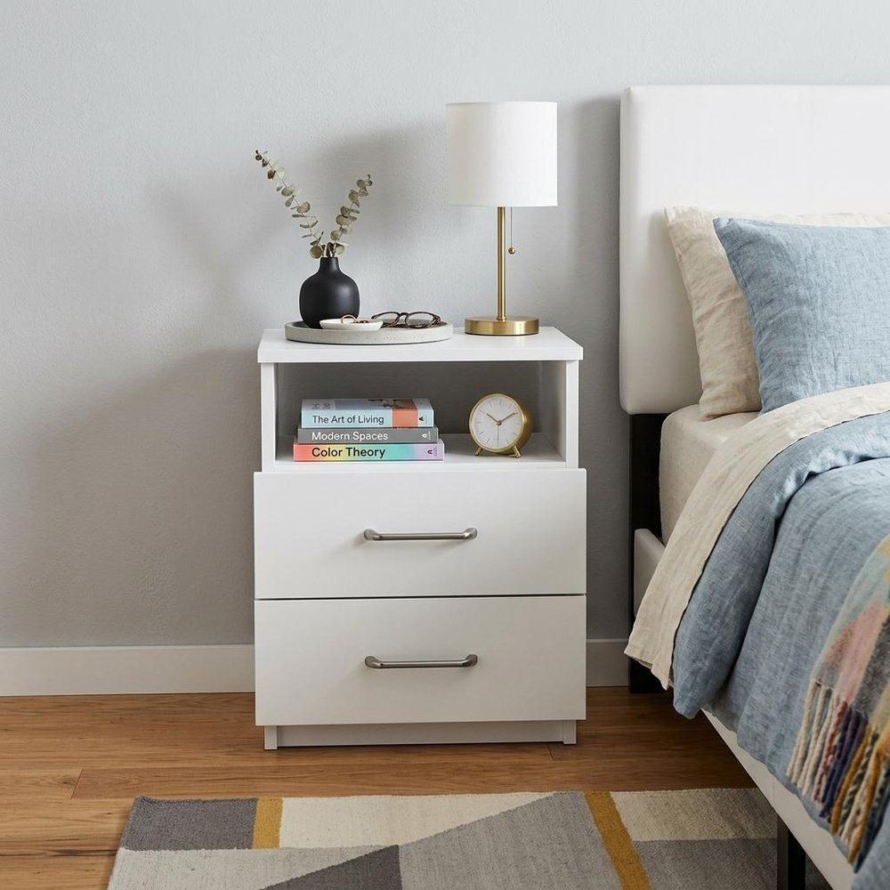 20" White Wood Two Drawer Nightstand