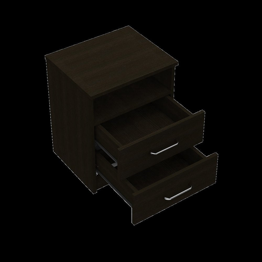 20" Black Wood Two Drawer Nightstand