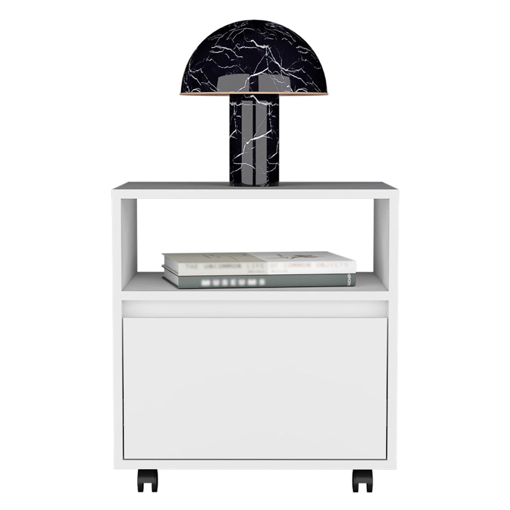 21" White Wood One Drawer Nightstand