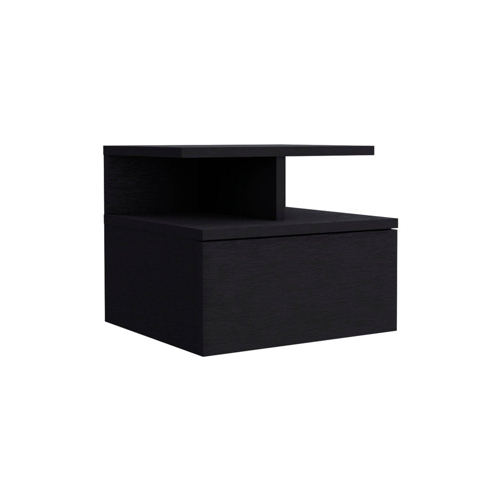 12" Black Wood One Drawer Floating Nightstand