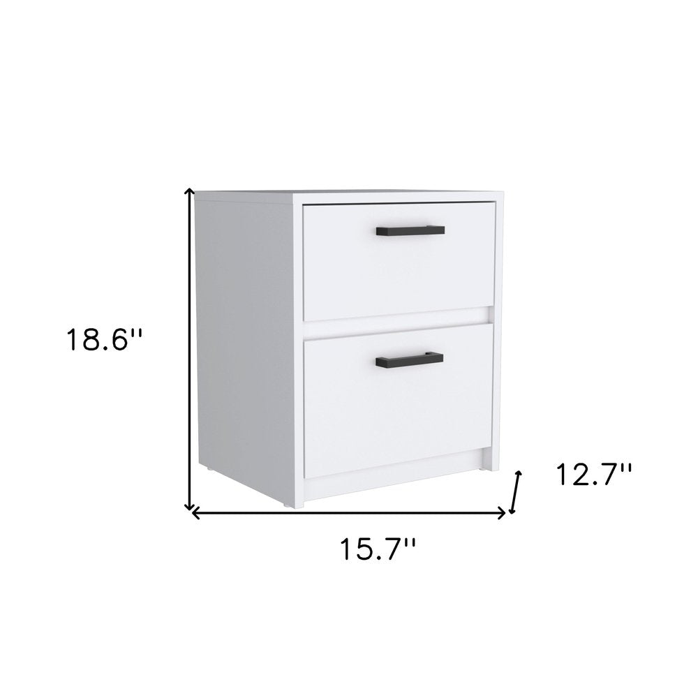 19" White Wood Two Drawer Nightstand