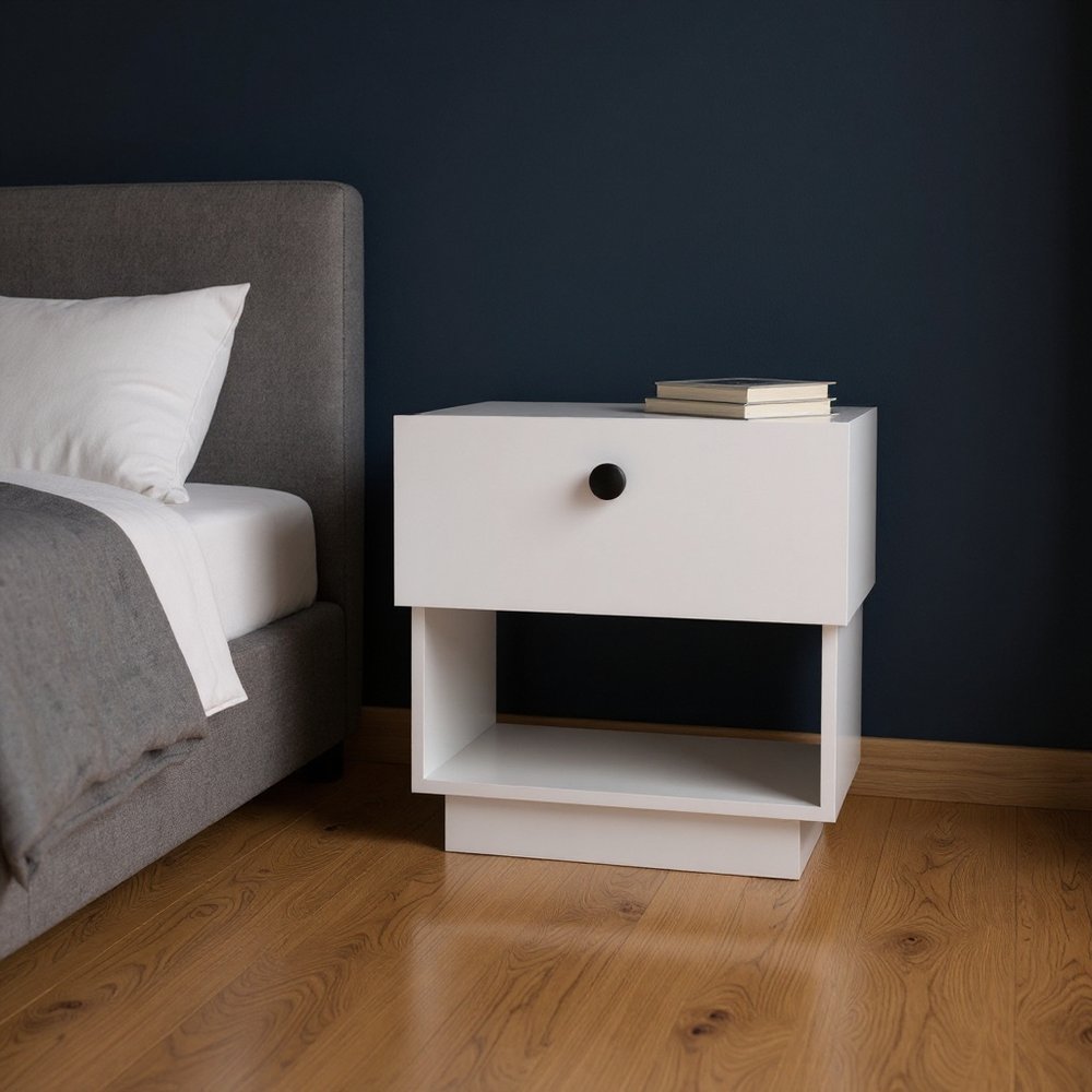 20" White Wood One Drawer Nightstand