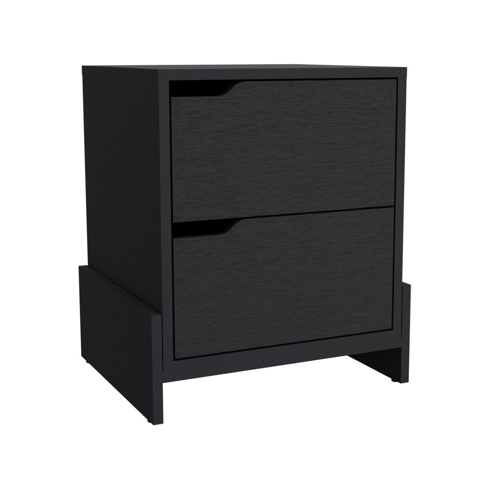 20" Black Wood Two Drawer Nightstand