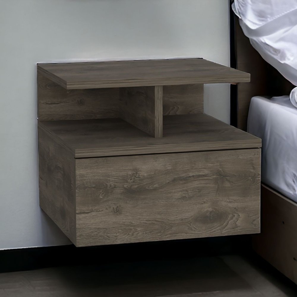 12" Brown Wood One Drawer Floating Nightstand