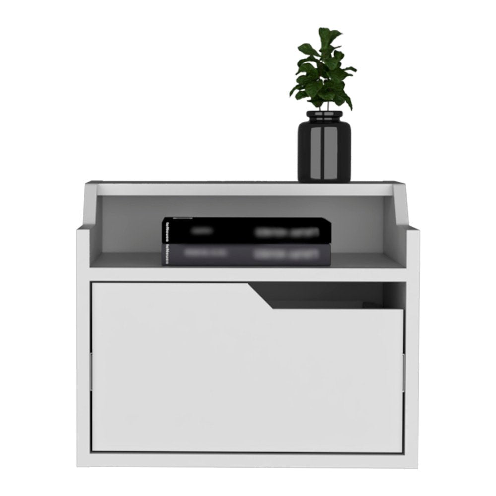 13" White Wood One Drawer Floating Nightstand