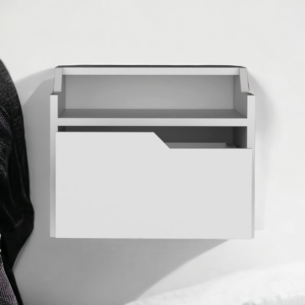 13" White Wood One Drawer Floating Nightstand