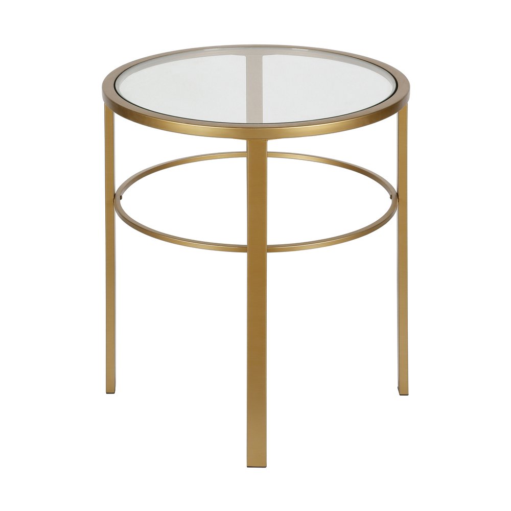 22" Brass And Clear Glass And Steel Round End Table