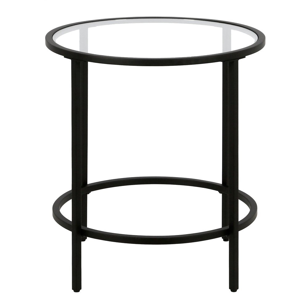 22" Black And Clear Glass And Steel Round End Table