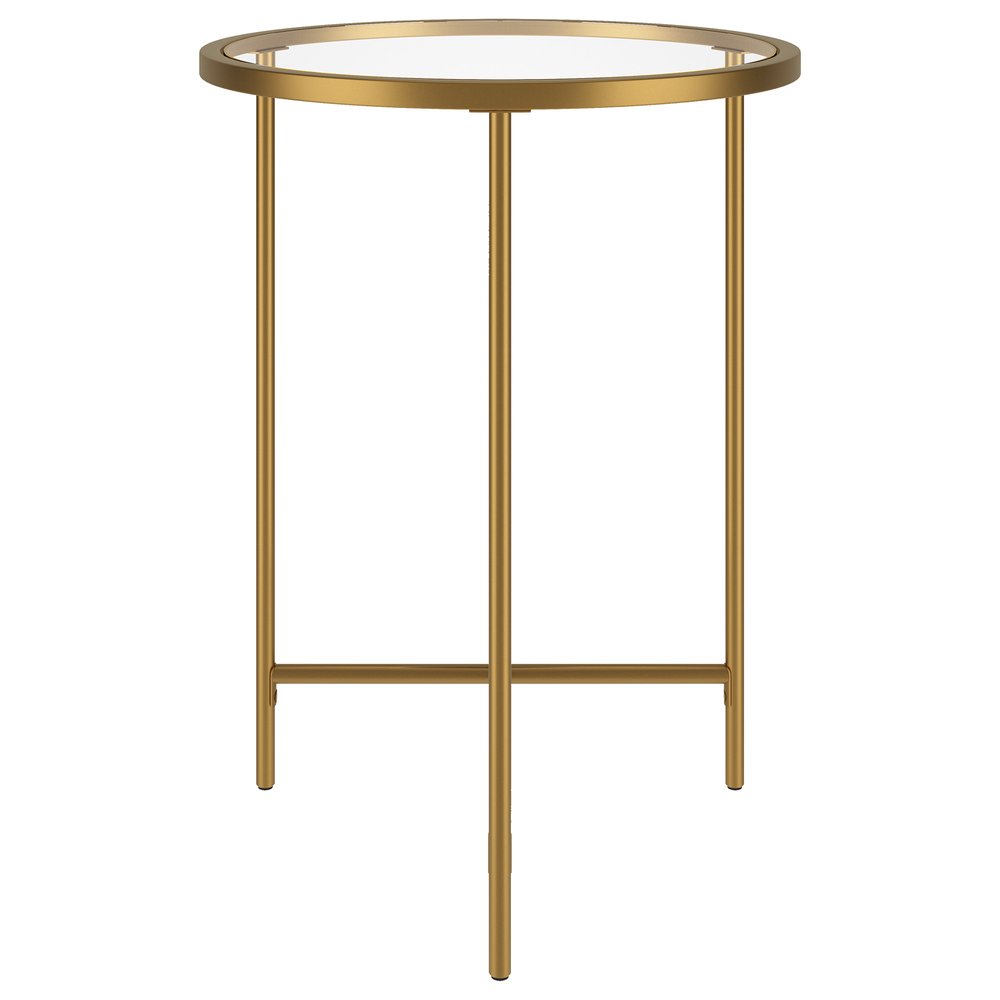 24" Gold And Clear Glass And Steel Round End Table