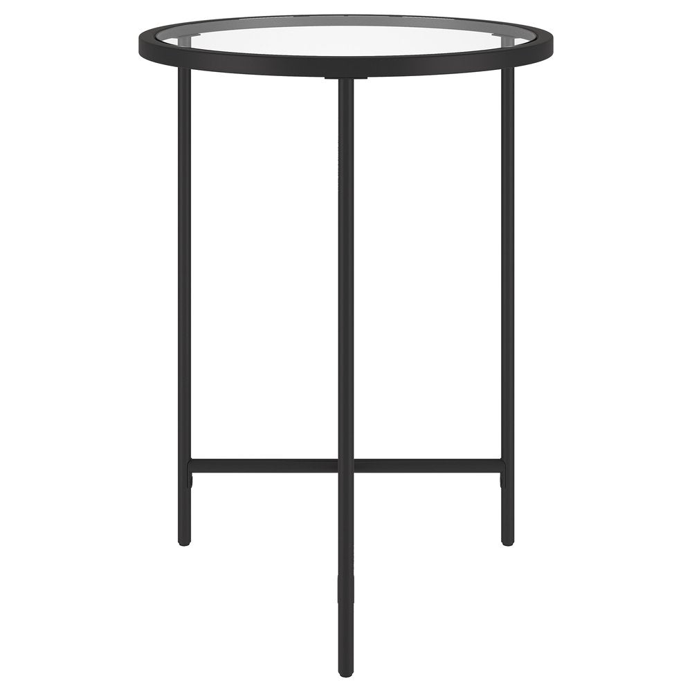 24" Black And Clear Glass And Steel Round End Table