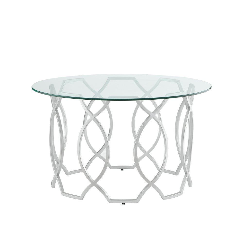 32" Clear And Gold Glass And Iron Round Coffee Table