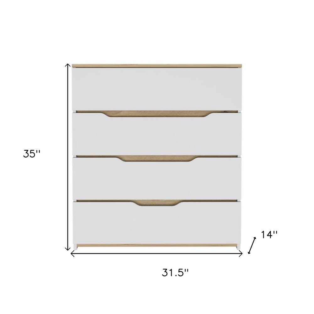 32" White and Natural Four Drawer Dresser