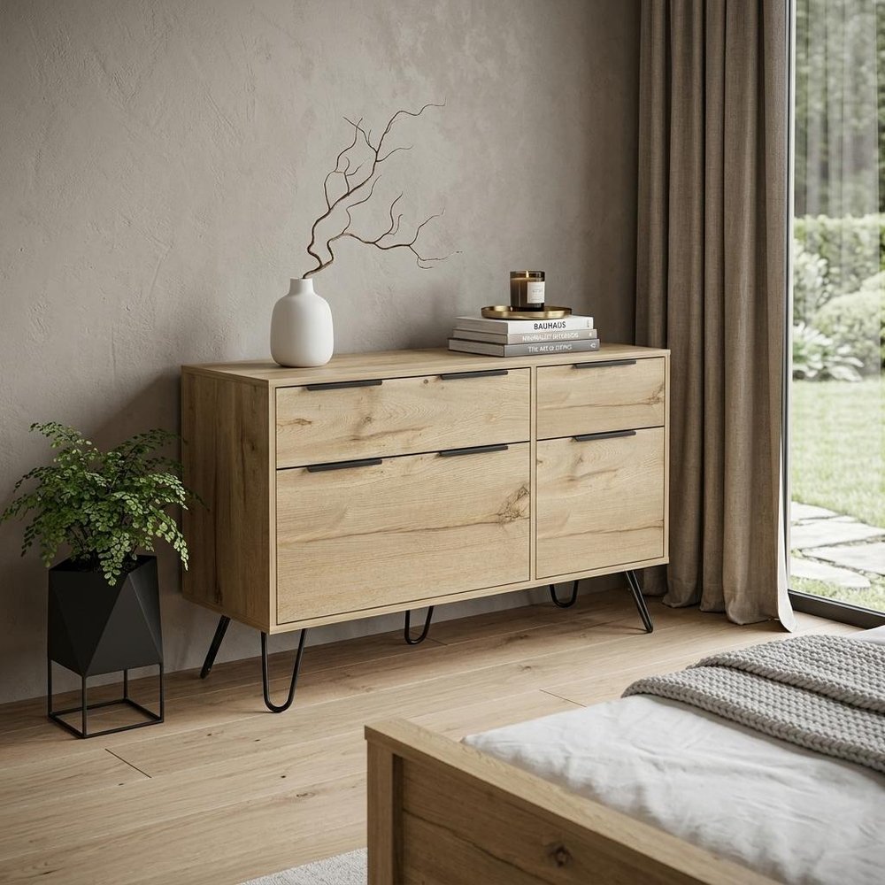 47" Natural Wood Four Drawer Double Dresser