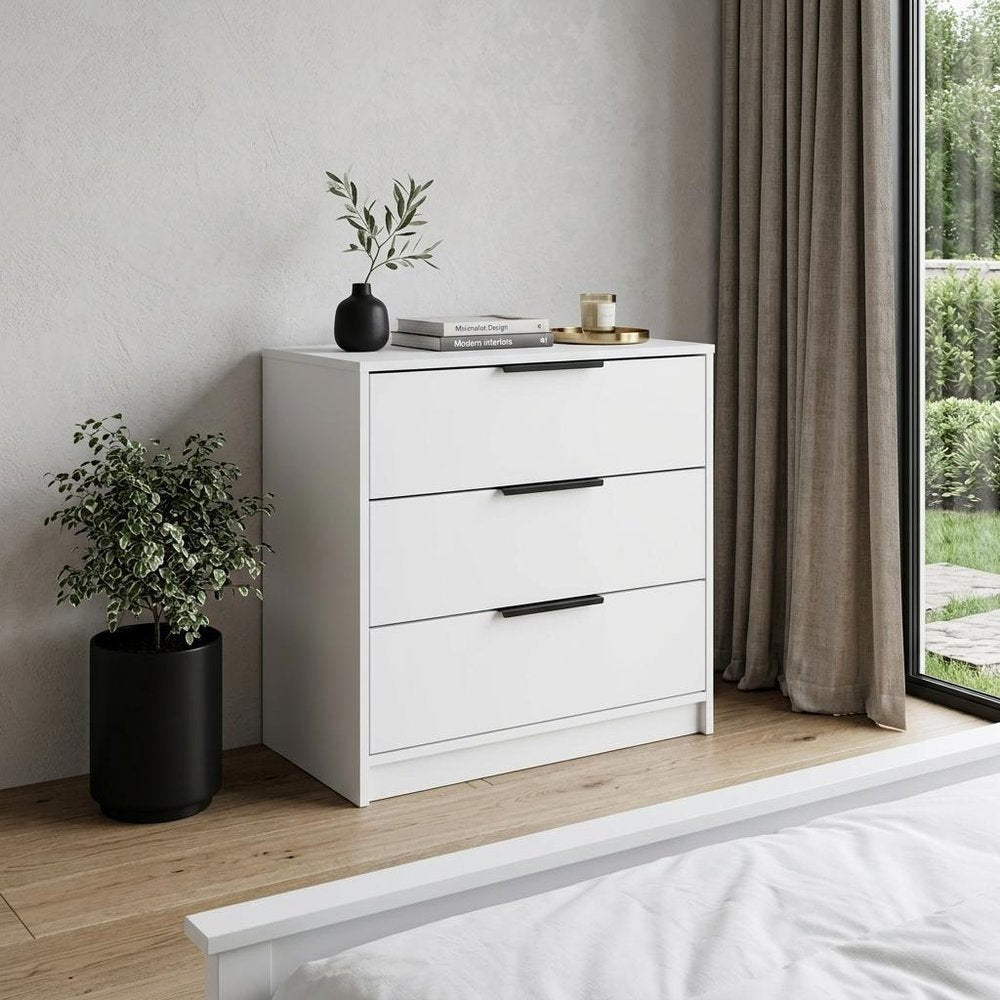 28" White Wood Three Drawer Dresser