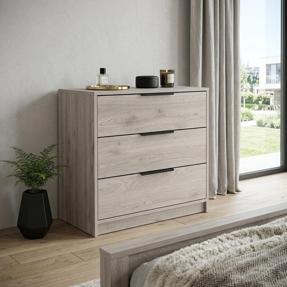 28" Light Gray Wood Three Drawer Dresser