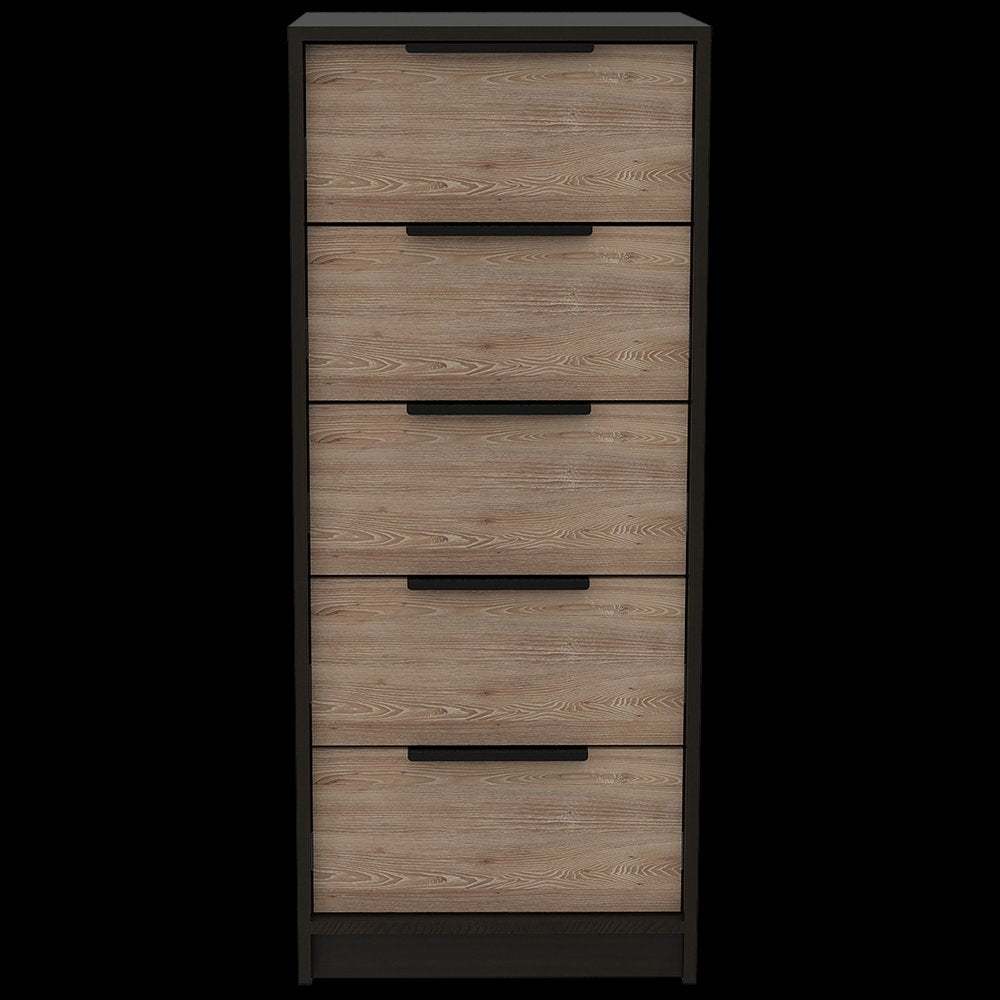 18" Brown and Black Five Drawer Standard Chest