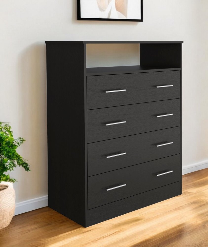 33" Black Wood Four Drawer Dresser