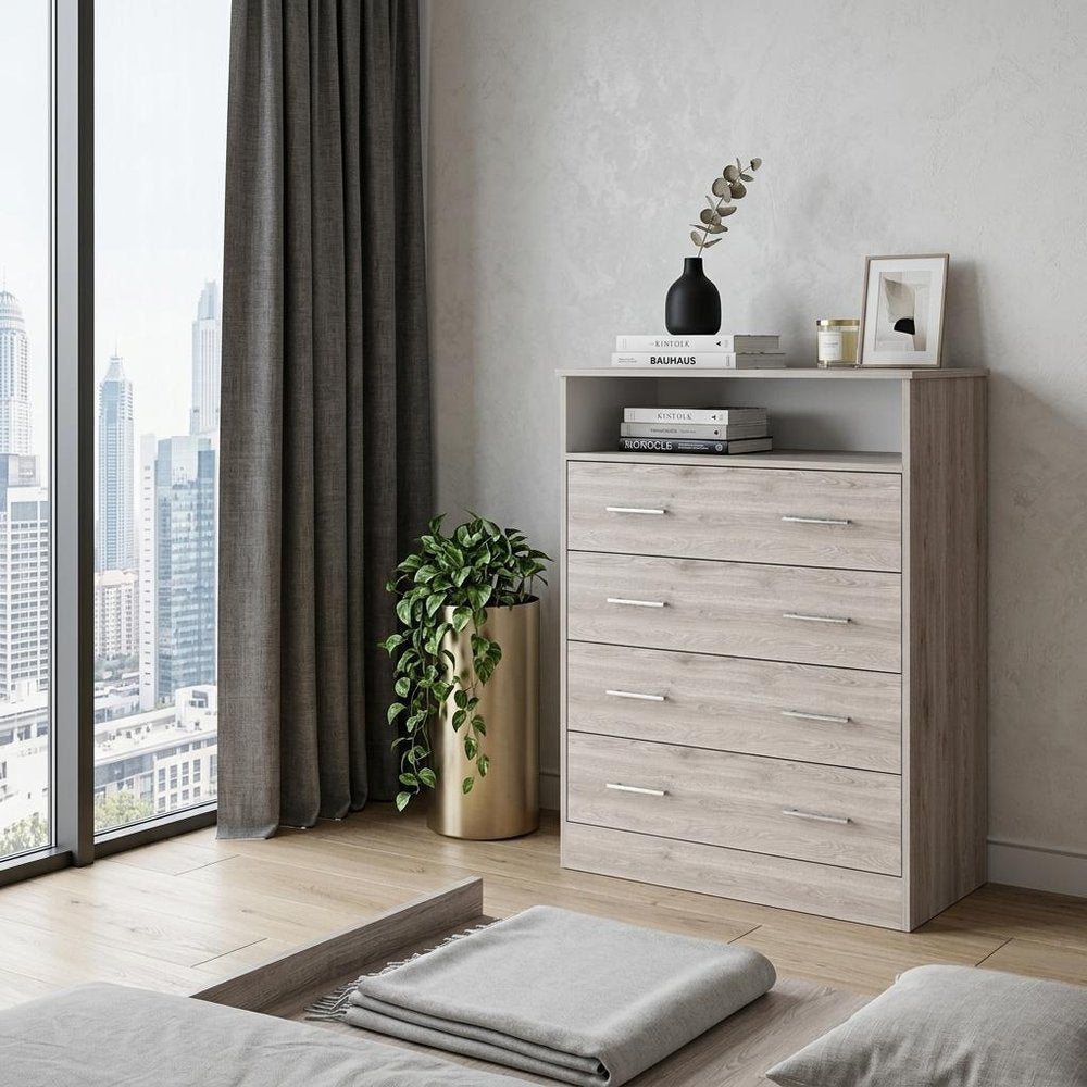 33" Light Gray Wood Four Drawer Dresser
