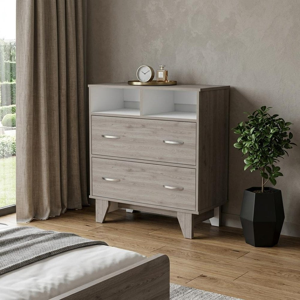 32" Light Gray Wood Two Drawer Dresser