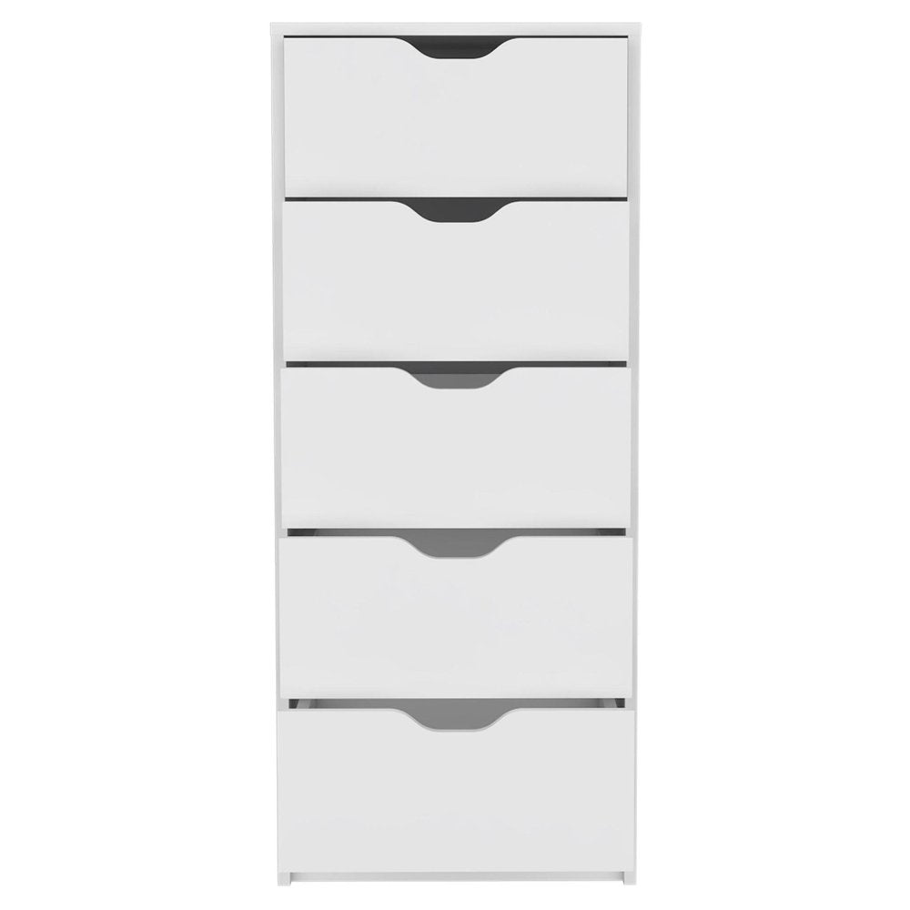 18" White Wood Five Drawer Dresser