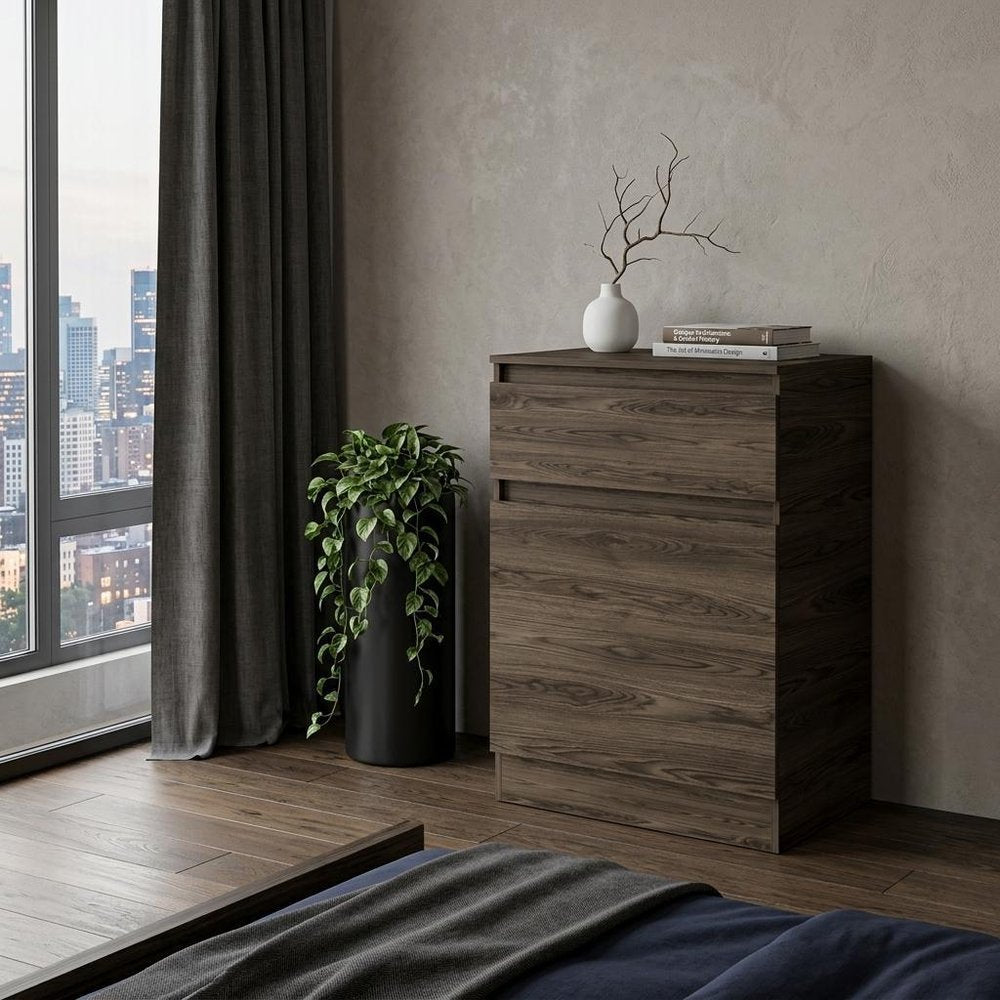 23" Brown Wood Two Drawer Dresser