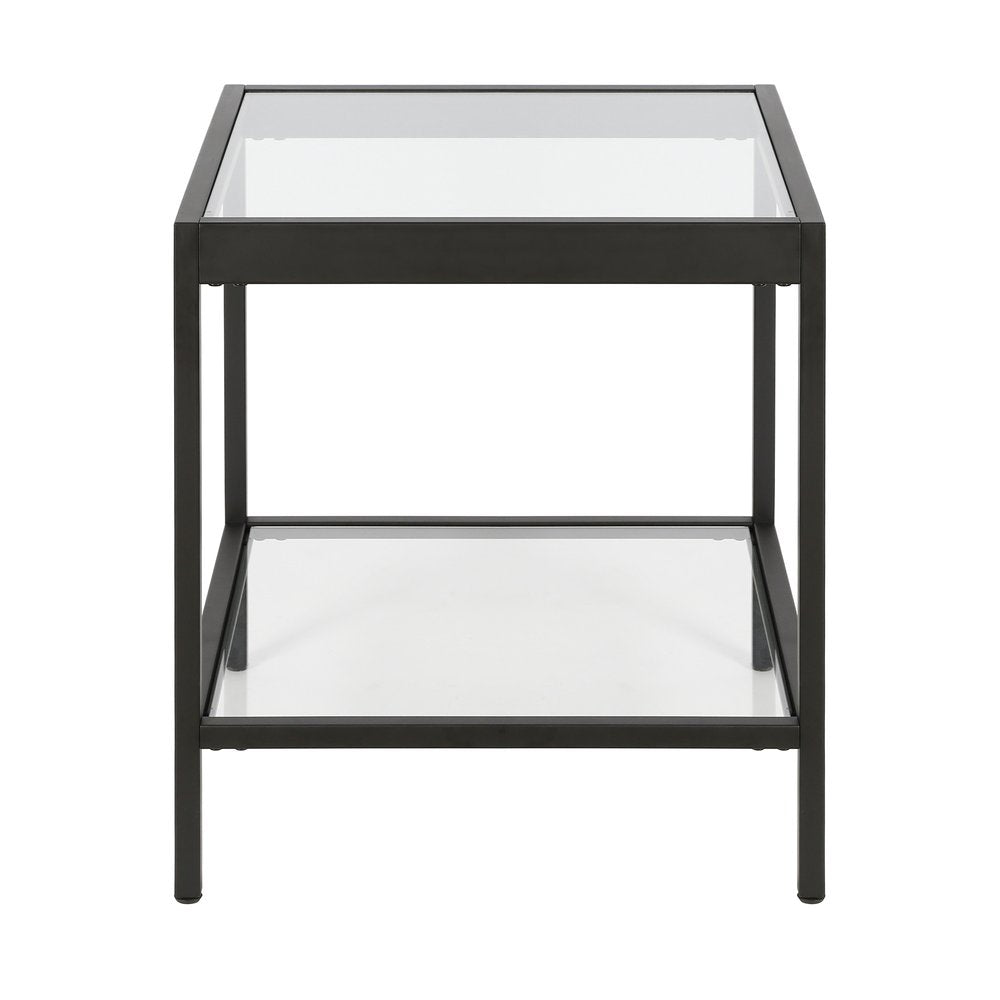 22" Black And Clear Glass And Steel Square End Table With Shelf