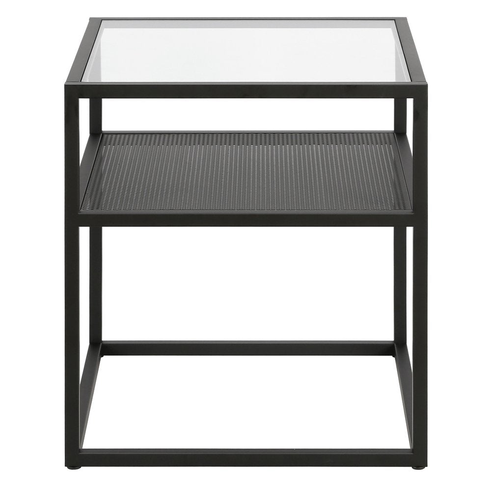 22" Black And Clear Glass And Steel Square End Table With Shelf