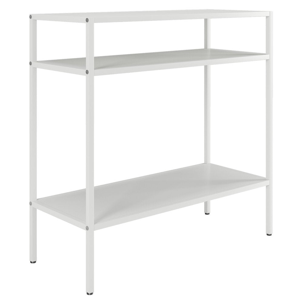 24" White Steel End Table With Two Shelves