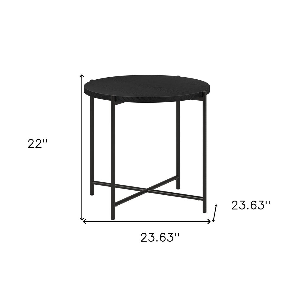 22" Black Wood And Steel Round End Table