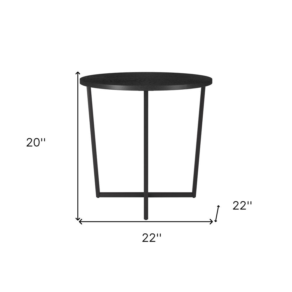 20" Black Wood And Steel Round End Table