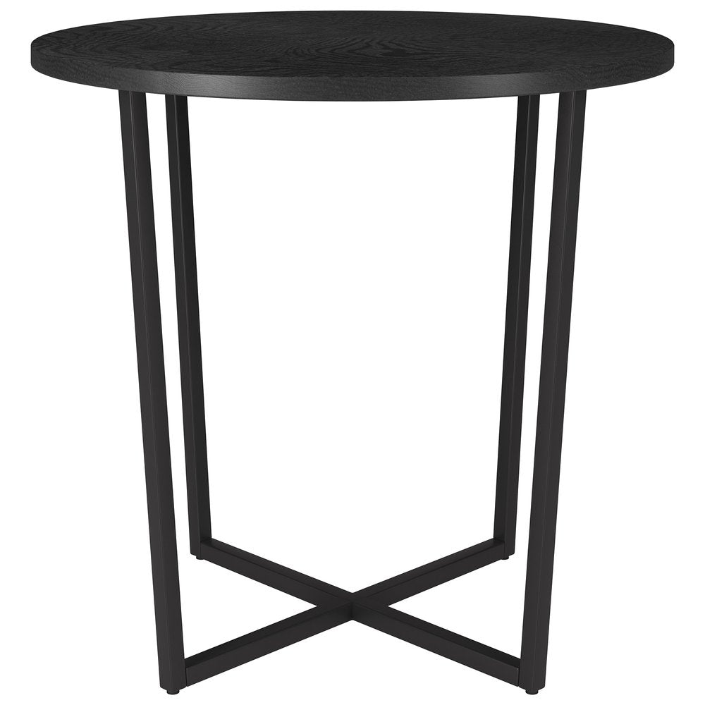 20" Black Wood And Steel Round End Table