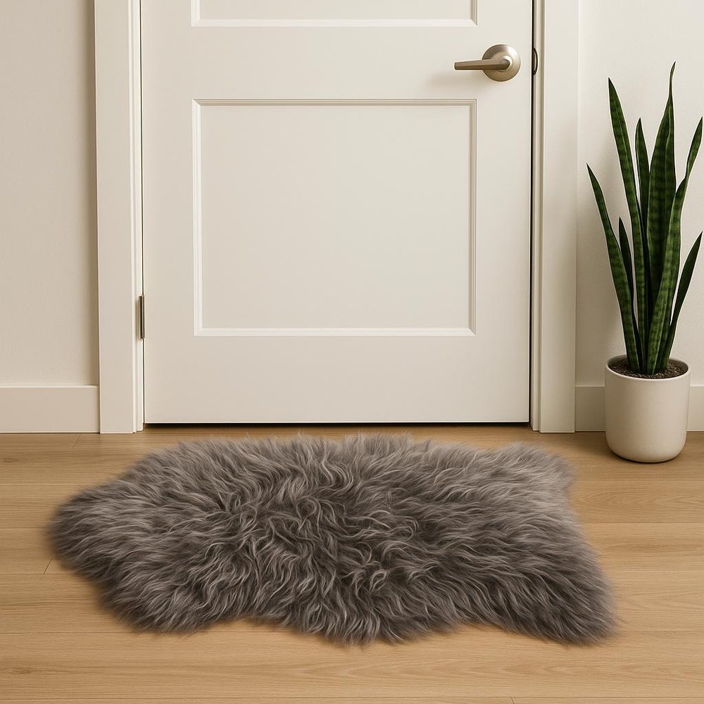 2' X 3' Gray Sheepskin Handmade Non Skid Area Rug