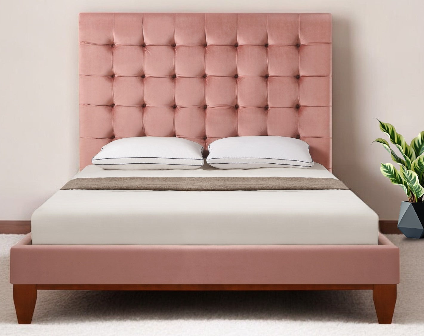 Gray Solid Wood King Tufted Upholstered Velvet Bed