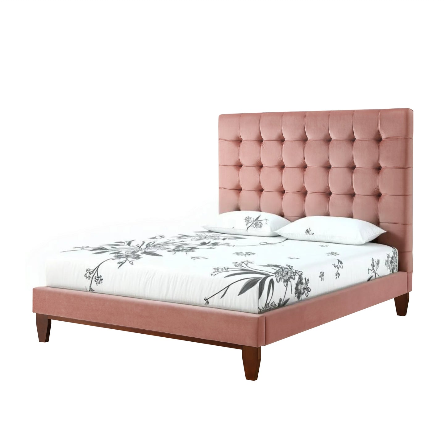 Gray Solid Wood King Tufted Upholstered Velvet Bed