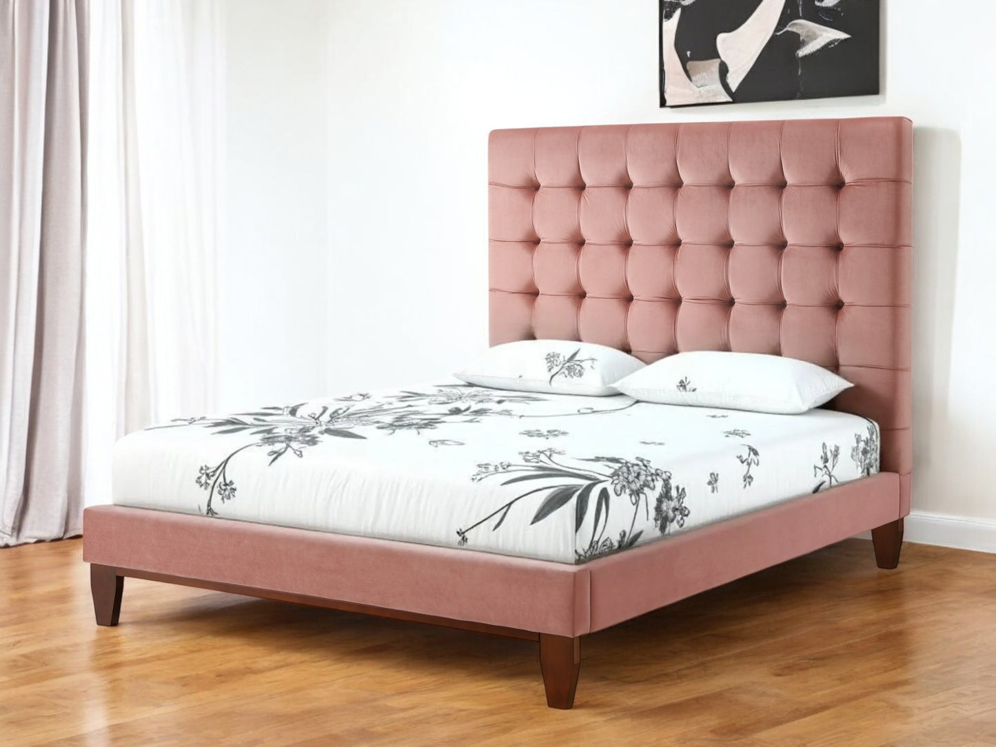 Gray Solid Wood King Tufted Upholstered Velvet Bed