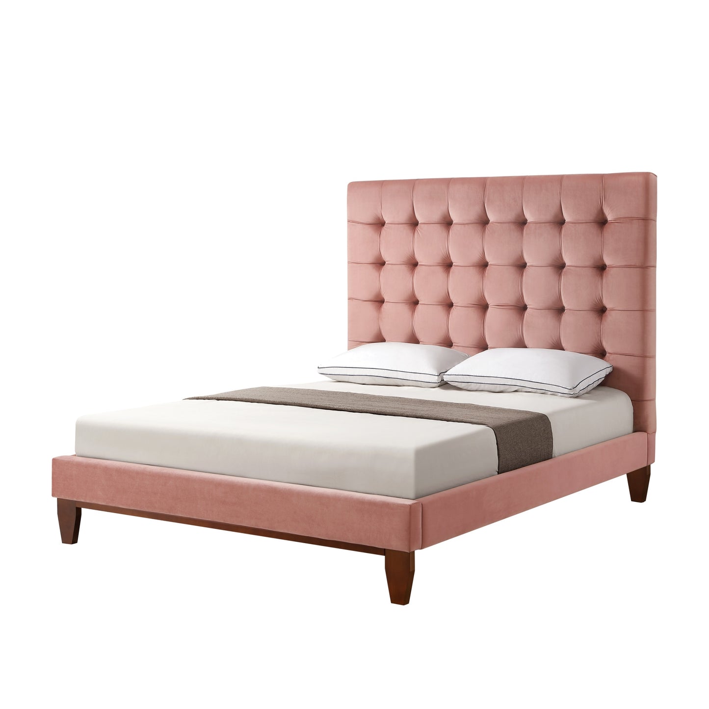 Gray Solid Wood King Tufted Upholstered Velvet Bed