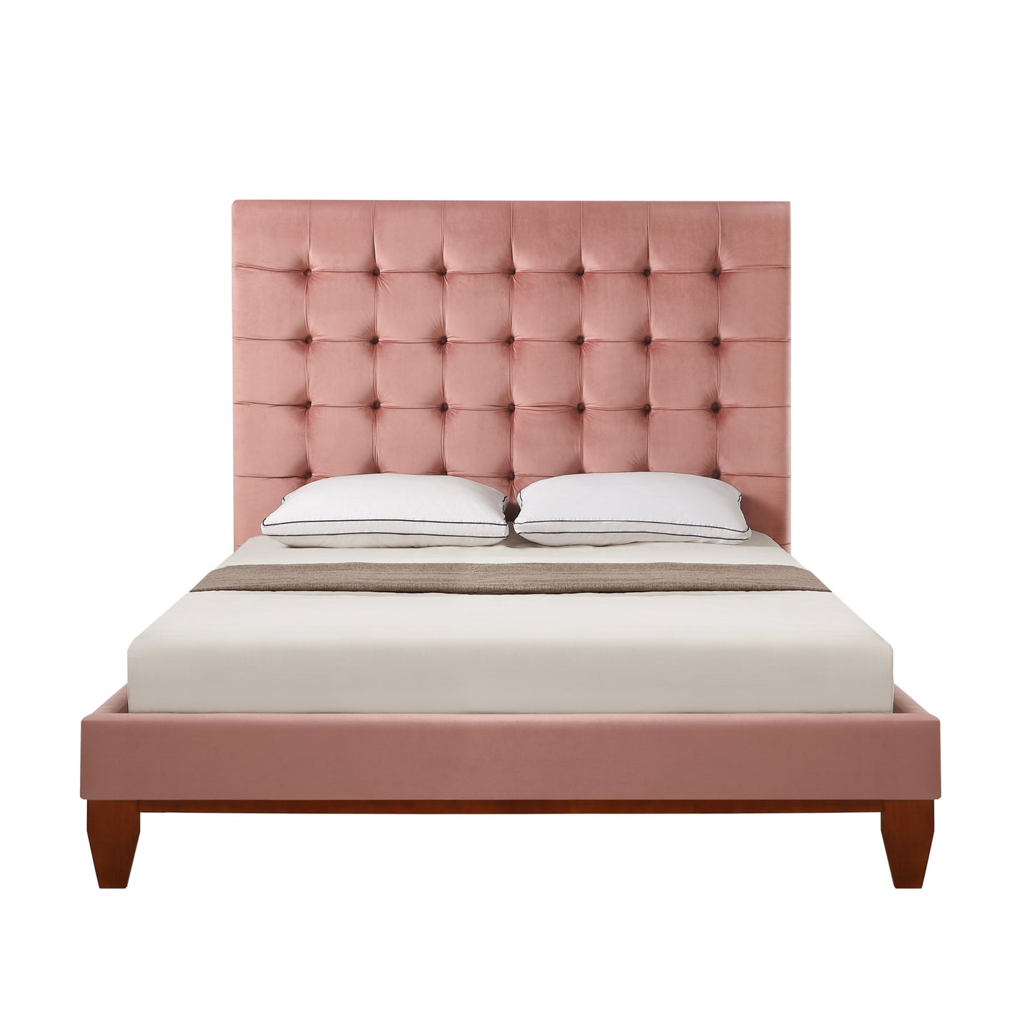 Gray Solid Wood King Tufted Upholstered Velvet Bed