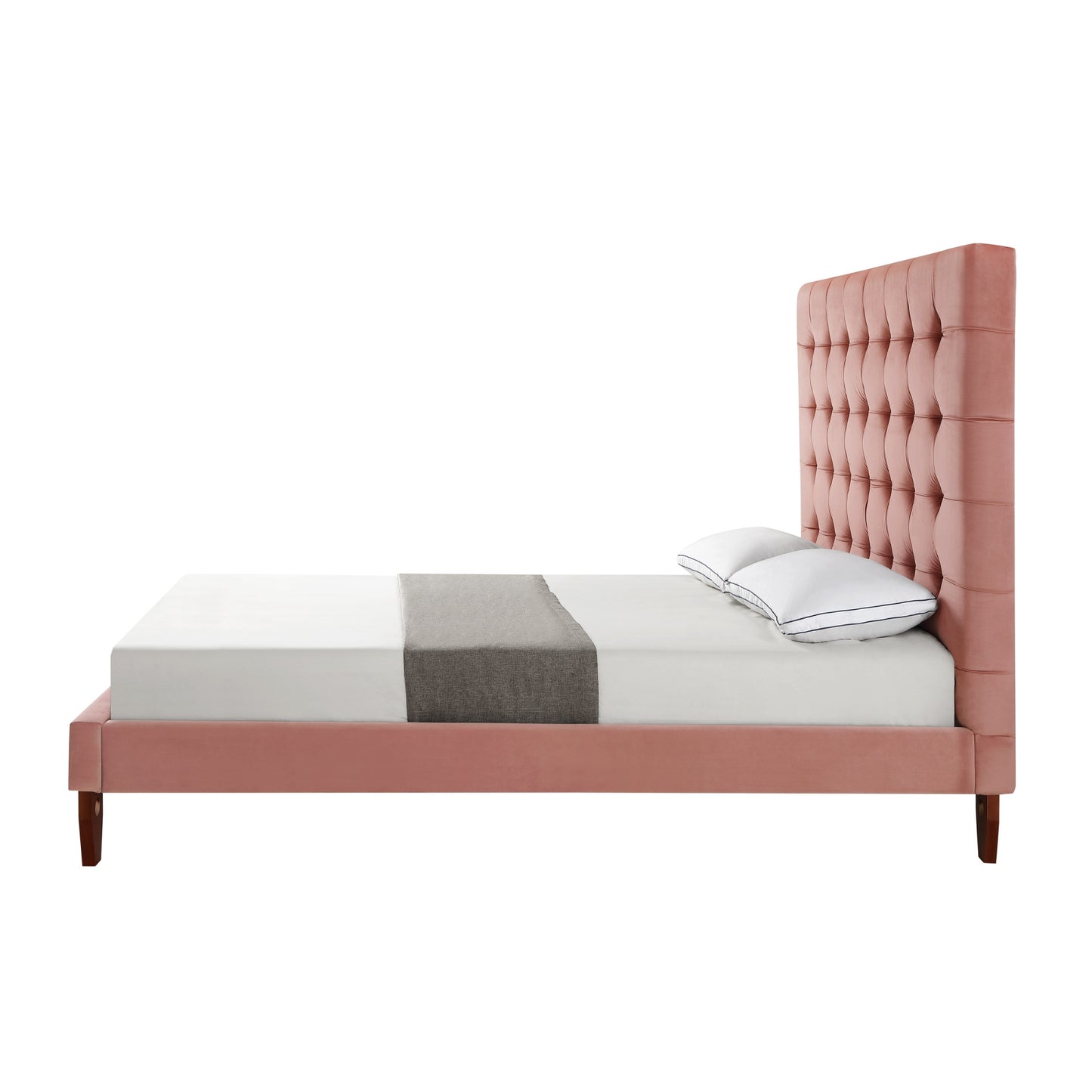Gray Solid Wood King Tufted Upholstered Velvet Bed
