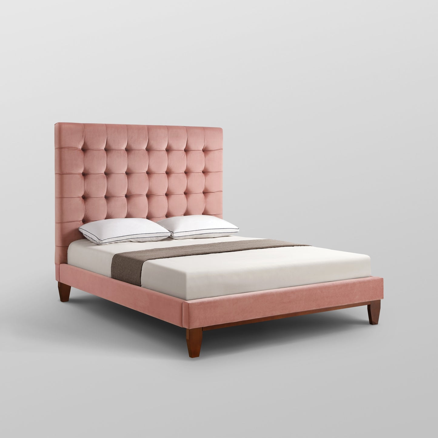 Gray Solid Wood King Tufted Upholstered Velvet Bed